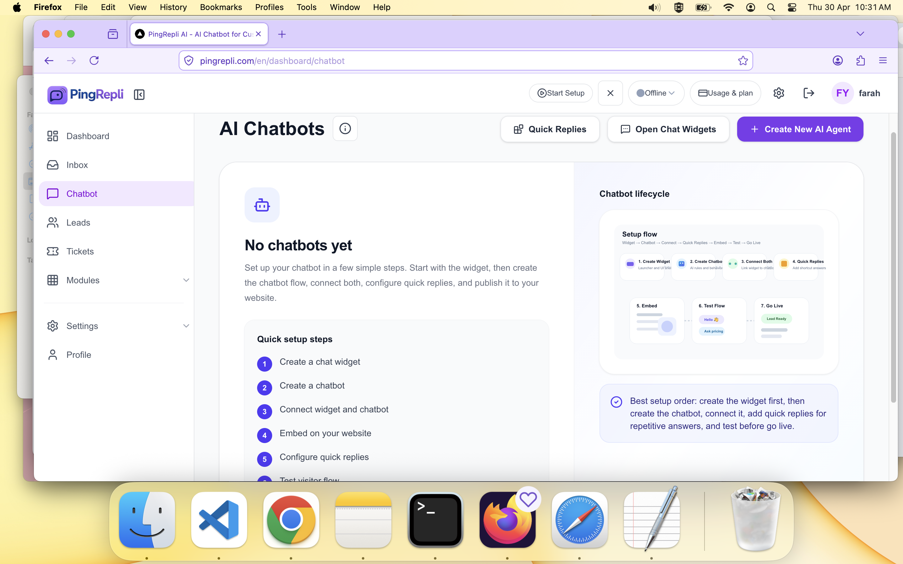 Chatbot main screen.