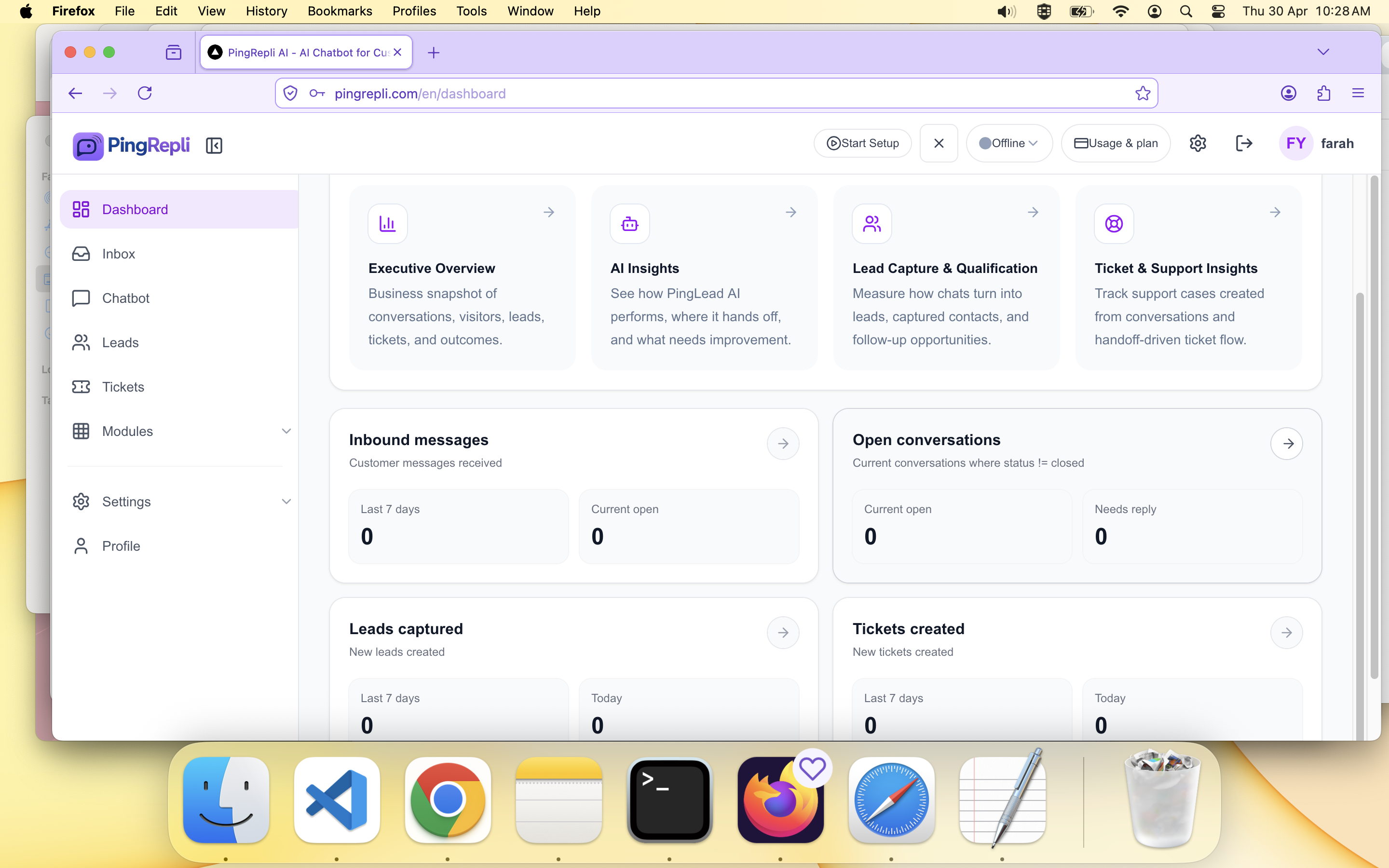 Main dashboard overview screen.