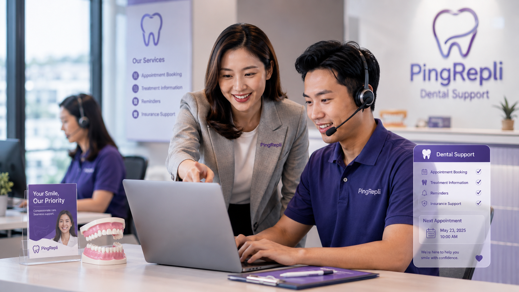 Professional healthcare clinic using PingRepli AI customer service agent to handle appointment and service enquiries