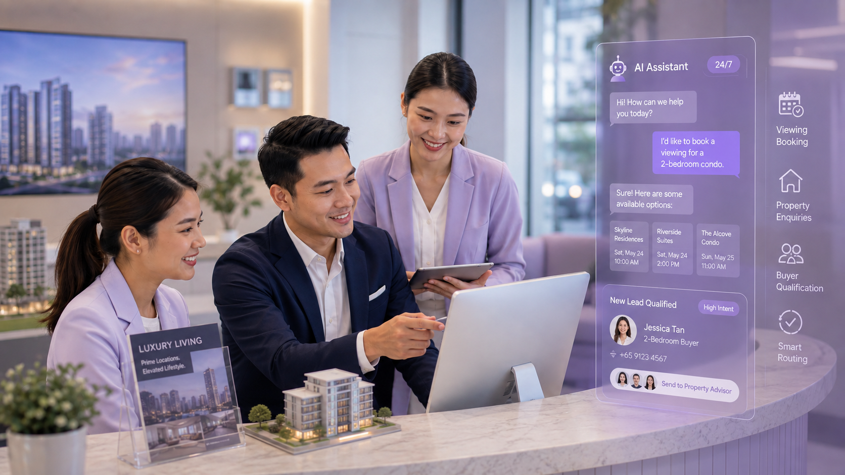Professional real estate team using PingRepli AI customer service agent to handle property enquiries