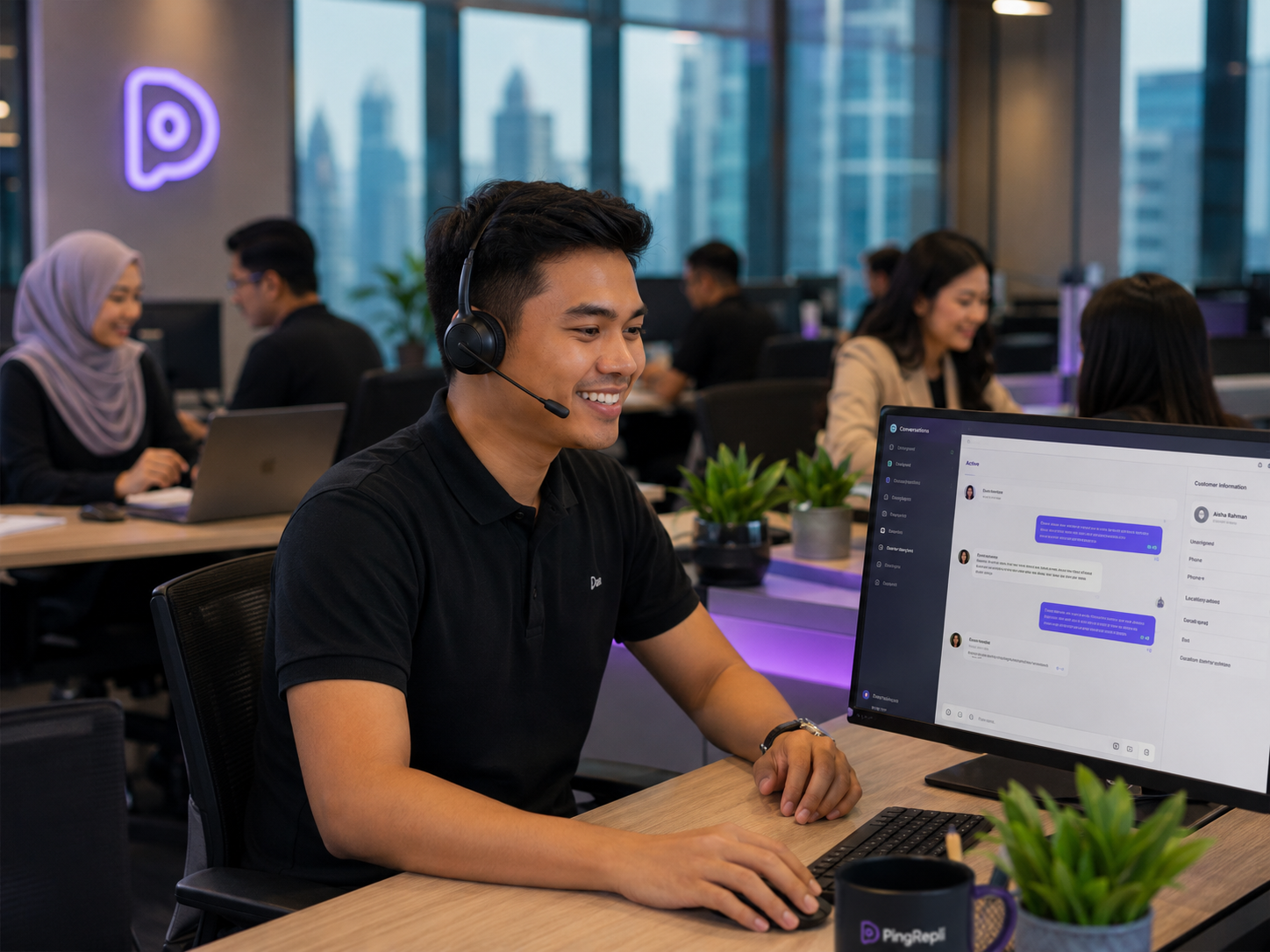 Professional team working with AI customer service tools